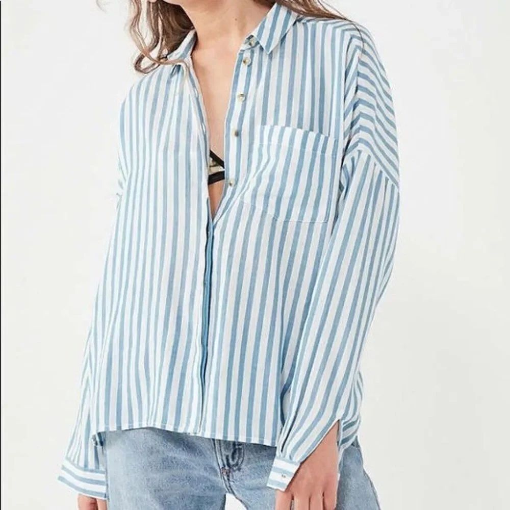 Urban Outfitters Blue White Striped Button Front Shirt XS